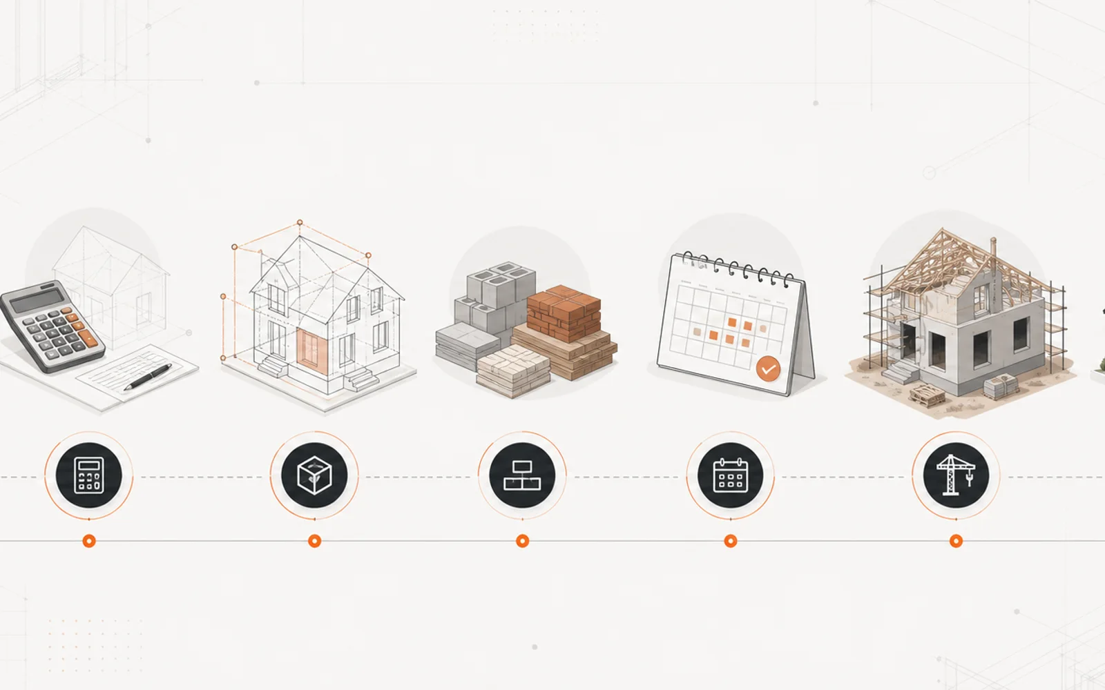 Infografika procesu budowy domu od kalkulacji do realizacji